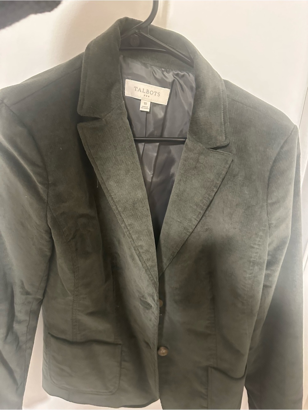 Talbots Olive Green Corduroy Blazer Jacket - Classic Notch Lapel